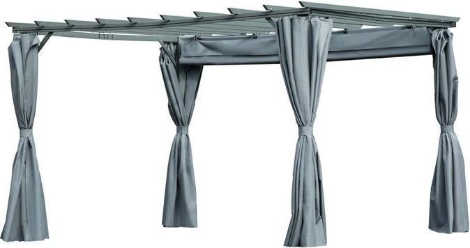Swisshandel24 Pergola gazebo with adjustable fabric roof polyester steel grey 3.6 x 3 x 2.27 m (300 cm, 360 cm)