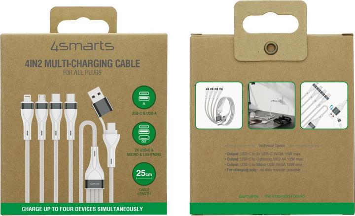 Produktbild 4smarts USB-C/A Mulit-Ladekabel 4 in 2 25 cm (0.25 m)