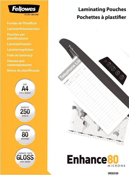 Actual product image Fellowes Enhance 80 (A4, 250 pcs., 80 µm)