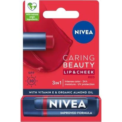 NIVEA, Lippenpflege, Caring Beauty 3 In 1 Pflegender Lippenbalsam Rot 48g