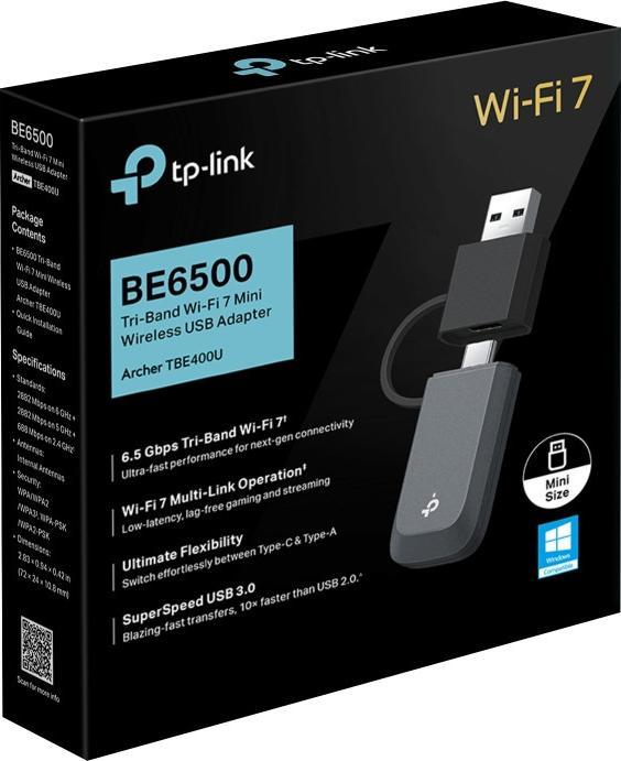 Actual product image TP-Link Archer TBE400U BE6500 Tri-Band Wi-Fi 7 Mini Wireless USB Adapter (USB, USB 3.0, USB-C)