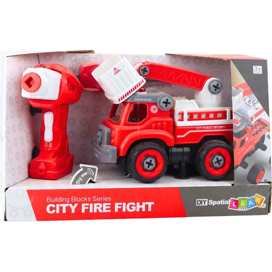 Lean Toys Fire Truck with Turning Boom, Remote Controlled, 2-in-1 Screwdriver