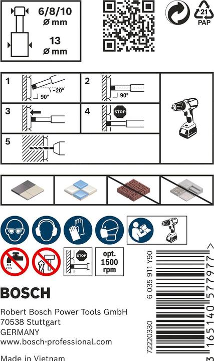 Produktbild Bosch Professional Zubehör PRO Ceramic dry Bohrer-Set, 6 x 33, 8 x 33, 10 x 33 mm, 3-tlg. (10 mm, 6 mm, 8 mm)