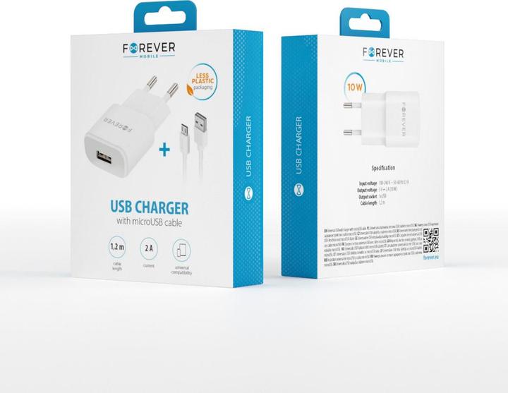 Immagine prodotto Forever Caricatore TC-01 1x USB 2A bianco + cavo microUSB (10 W)