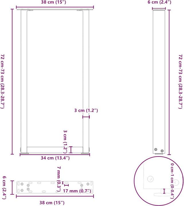 Immagine prodotto vidaXL Gambe per tavolino a U 2 pz. Gamba del tavolo in acciaio antracite 38x(72-73) cm