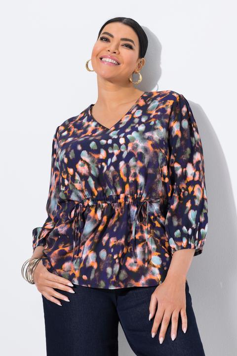 Actual product image Ulla Popken Graphic Print Drawstring Waist Blouse (58)