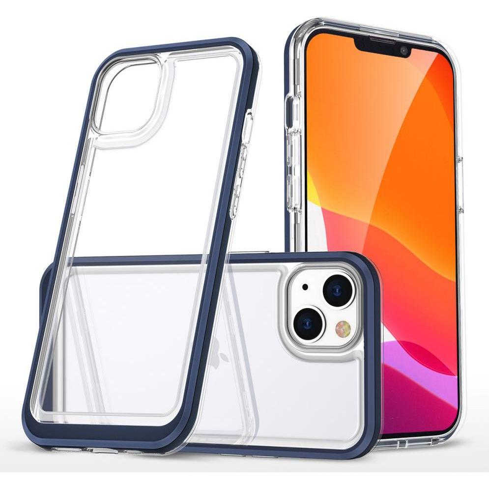 Hurtel Clear 3in1 case for iPhone 14 Plus silicone cover with frame blue (Apple iPhone 14 Plus), Smartphone Hülle, Blau