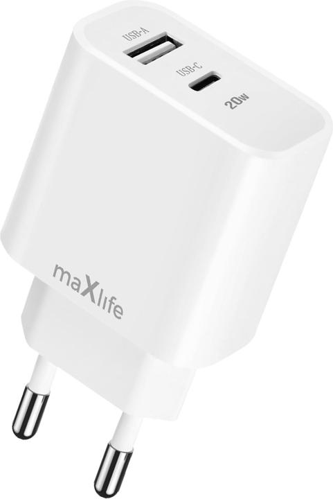 Produktbild Maxlife MXTC-10-20AC PD QC Ladegerät 1x USB-C 1x USB 20W weiss (20 W, 2 Ports)
