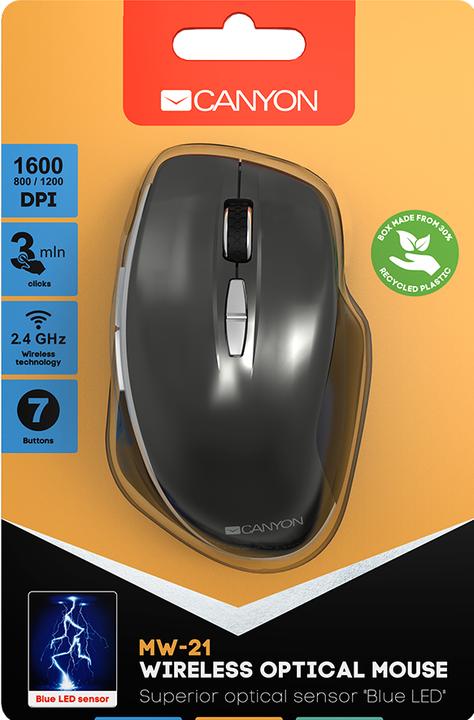 Productafbeelding Canyon Draadloze optische muis met blauwe LED sensor MW-21, met 7 knoppen, donkergrijs (Draadloze)