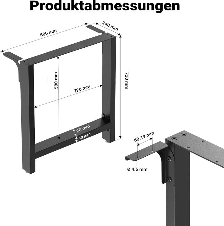 Produktbild Wiltec Tischbeine Set 80x72cm schwarz pulverbeschichtet Tischkufen Tischgestell