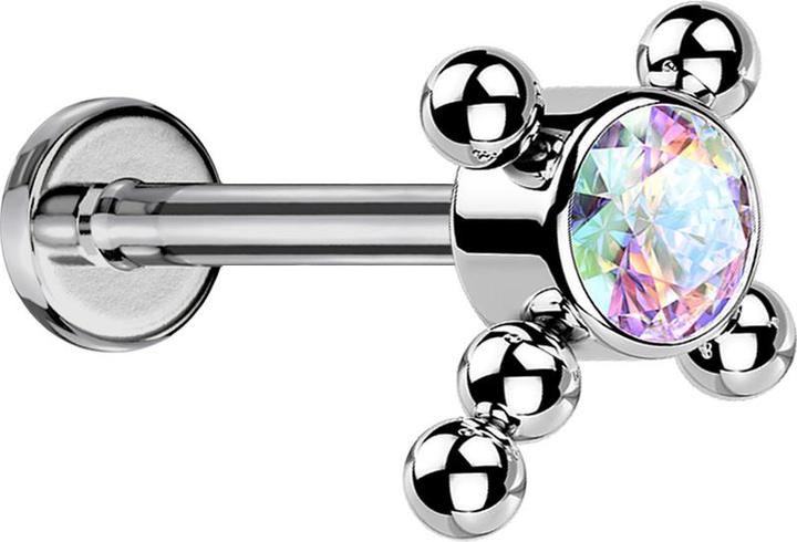 Immagine prodotto Star Piercing Micro Labret filo interno argento sfere incrociate cristallo multicolore (Titanio, senza ottone)