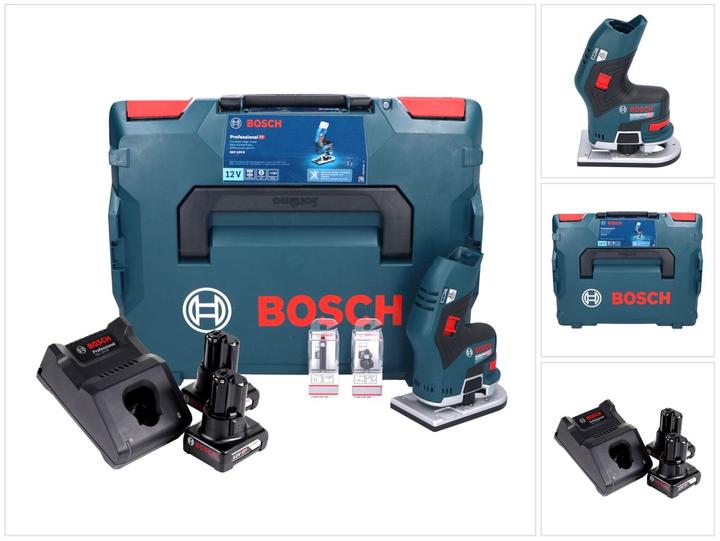 Actual product image Bosch Professional GKF 12V-8 Cordless Router Trimmer 12V + 2x Batteries 6.0 Ah + 1x Quick Charger + Carry Case L-