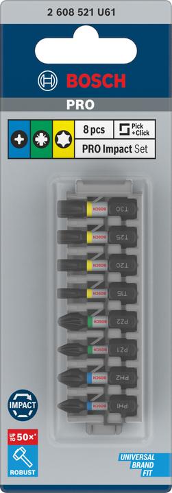 Actual product image Bosch Professional Zubehör PRO Impact Mixed Pack, PH1 PH2 PZ1 PZ2 T15 T20 T25 T30, 25 mm, 8 pcs. (PZ2, T20, PZ1, T30, PH2, T25, PH1, T15)