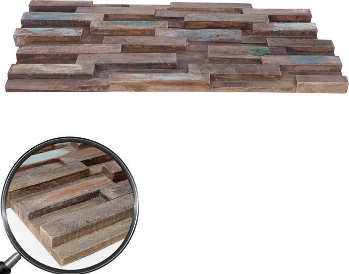 Produktbild Swisshandel24 10x Teak-Holzfliesen (1qm), 3D Wandfliesen Wandverkleidung Mosaikfliesen Wandpaneele vintage braun