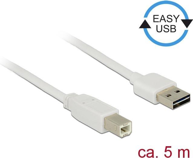 Produktbild Delock USB2.0-Kabel Easy A-B: 5m, weiss (5 m, USB 2.0)
