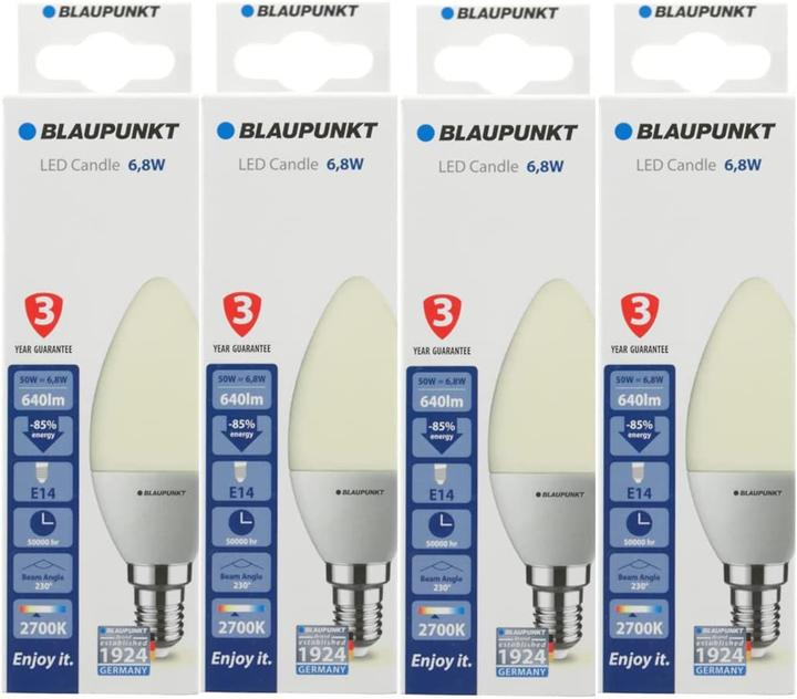 Image du produit Blaupunkt Ampoule LED E14 - Bougie - 7W - Blanc chaud 2700K - Ampoules à Led - Pack de 4 (E14, 595 lm, 4x)