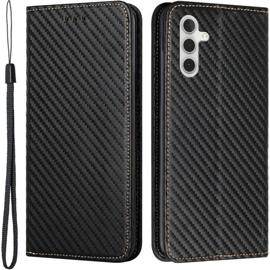 Cover-Discount Galaxy S23 FE - Carbon Look Flip Case schwarz (Samsung Galaxy S23 FE), Smartphone Hülle, Schwarz