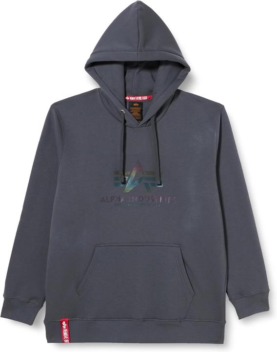 Alpha Industries Felpa con Cappuccio Base Stampa Riflettente Arcobaleno (XXL)