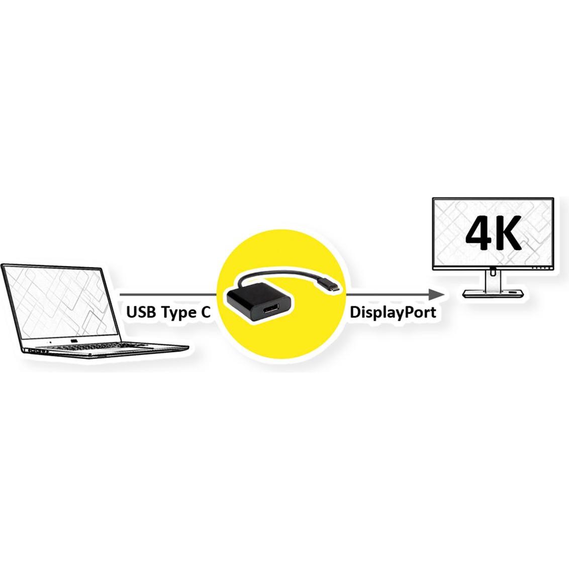 Thumbnail - Value USB Typ-C zu (DP, 10 cm), Data + Video Adapter, Schwarz