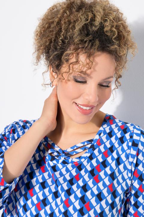 Produktbild Ulla Popken Jerseykleid, Zierbänder, A-Linie, Rundhals, 3/4-Arm (54)