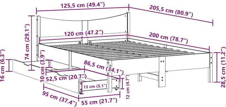 Image du produit VidaXL Lit avec tiroirs pin (120 x 200 cm)