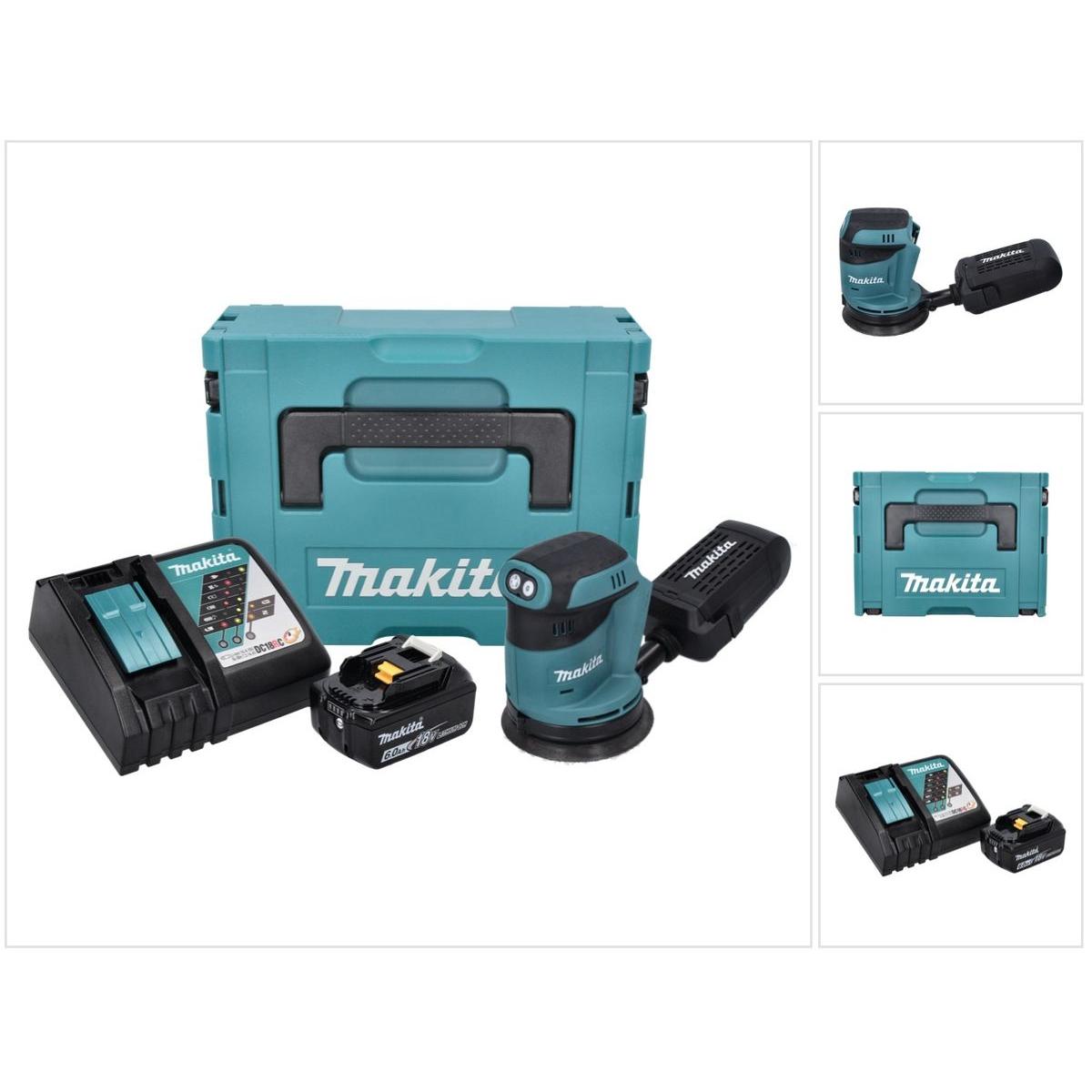 Makita, Schleifmaschine + Poliermaschine, DBO 180 RG1J Akku Exzenterschleifer 18 V 125 mm + 1x Akku 6,0 Ah + Ladegerät +...