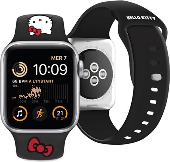 Produktbild Hello Kitty Pasek HKAWMSCHBLK Apple Watch 38/40/41mm czarny/black strap Silicone Kitty Head (38 mm, Silikon, Kunststoff, Edelstahl)