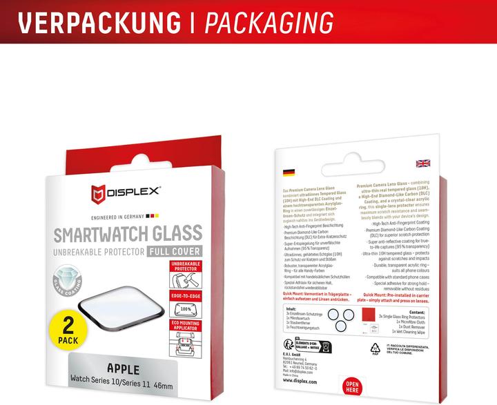Actual product image Displex Full Cover Schutzfolie, Full Cover Watch Glass, Doppelpack