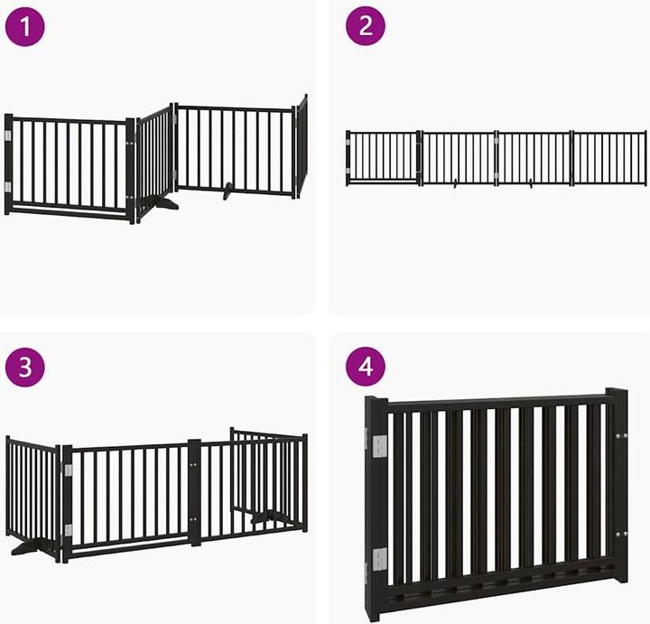 Actual product image vidaXL Hundetor Tür Faltbar Hundegitter Schutzgitter Schwarz 4-tlg. Massivholz