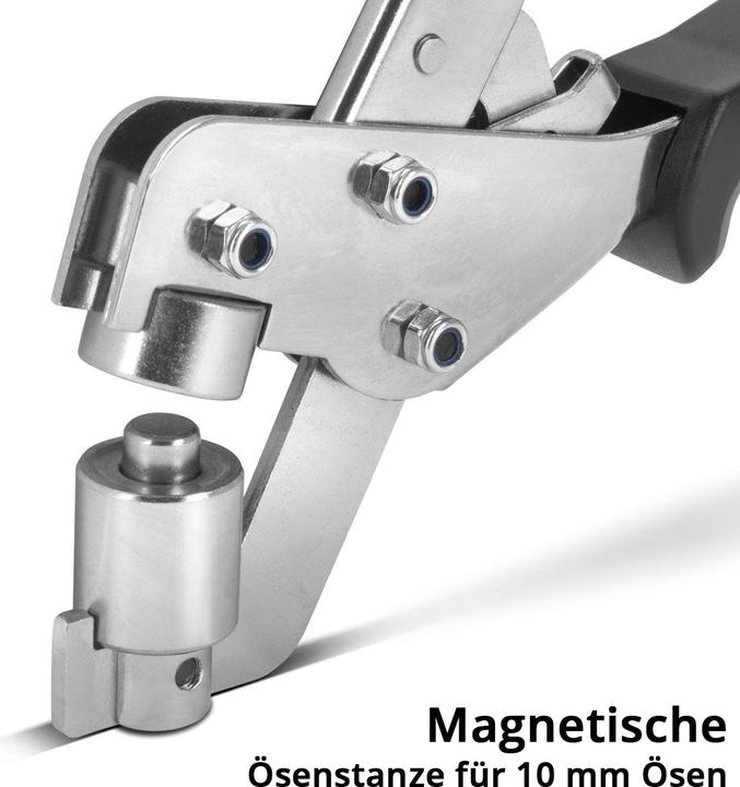 Immagine prodotto Stahlwerk Set di pinze per occhielli da 10 mm con foratura e 125 occhielli in acciaio temprato (215 mm)