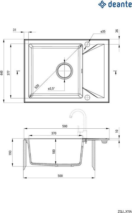 Produktbild Deante 1-Becken-Granitspüle mit Abtropffläche (59 cm, 42 cm)