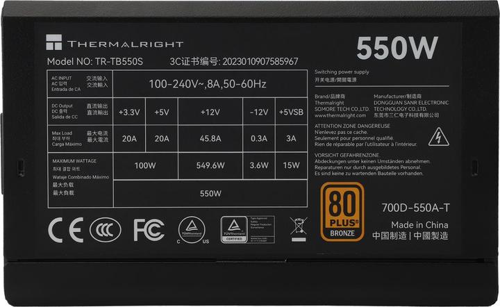 Produktbild Thermalright TR-TB 550S Black - PSU, 80+ Bronze, 550W (550 W)