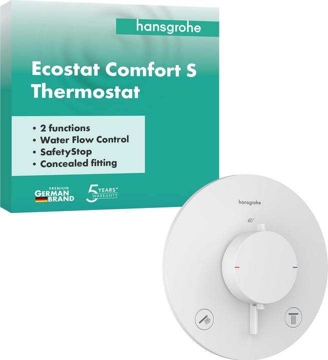 hansgrohe Thermostatic Shower and Bathtub Mixer with SafetyStop, Water Flow Control, Ultra-Flat Design