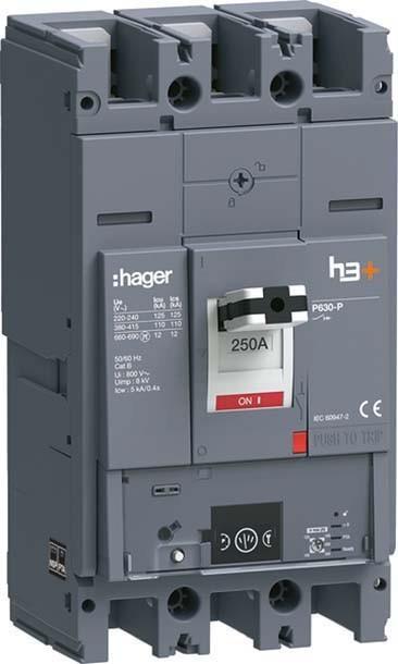 Actual product image Hager HPW250NR h3+ P630 Energy 3P3D 250A 110kA Circuit breaker