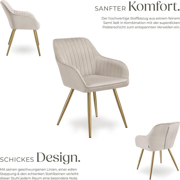 Produktbild tectake Stuhl Marilyn, Samtoptik, gesteppt