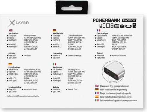 Immagine prodotto Xlayer Più MacBook Powerbank (20100 mAh, 45 W, 74.37 Wh)