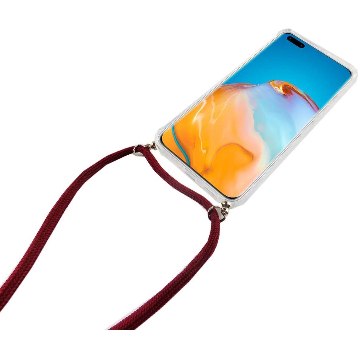 Thumbnail - König Design Huawei P40 Lite Handykette Hülle mit Band Case zum umhängen mit Kordel Etui Rot, Handykette, Transparent