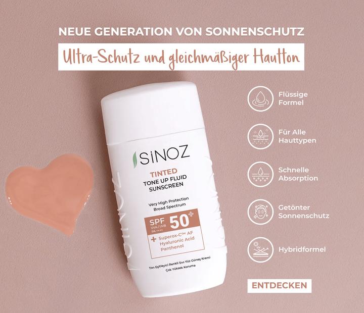 Actual product image Sinoz Tinted Tone Up Fluid Sunscreen (Suntan cream, SPF 50+, 50 ml)