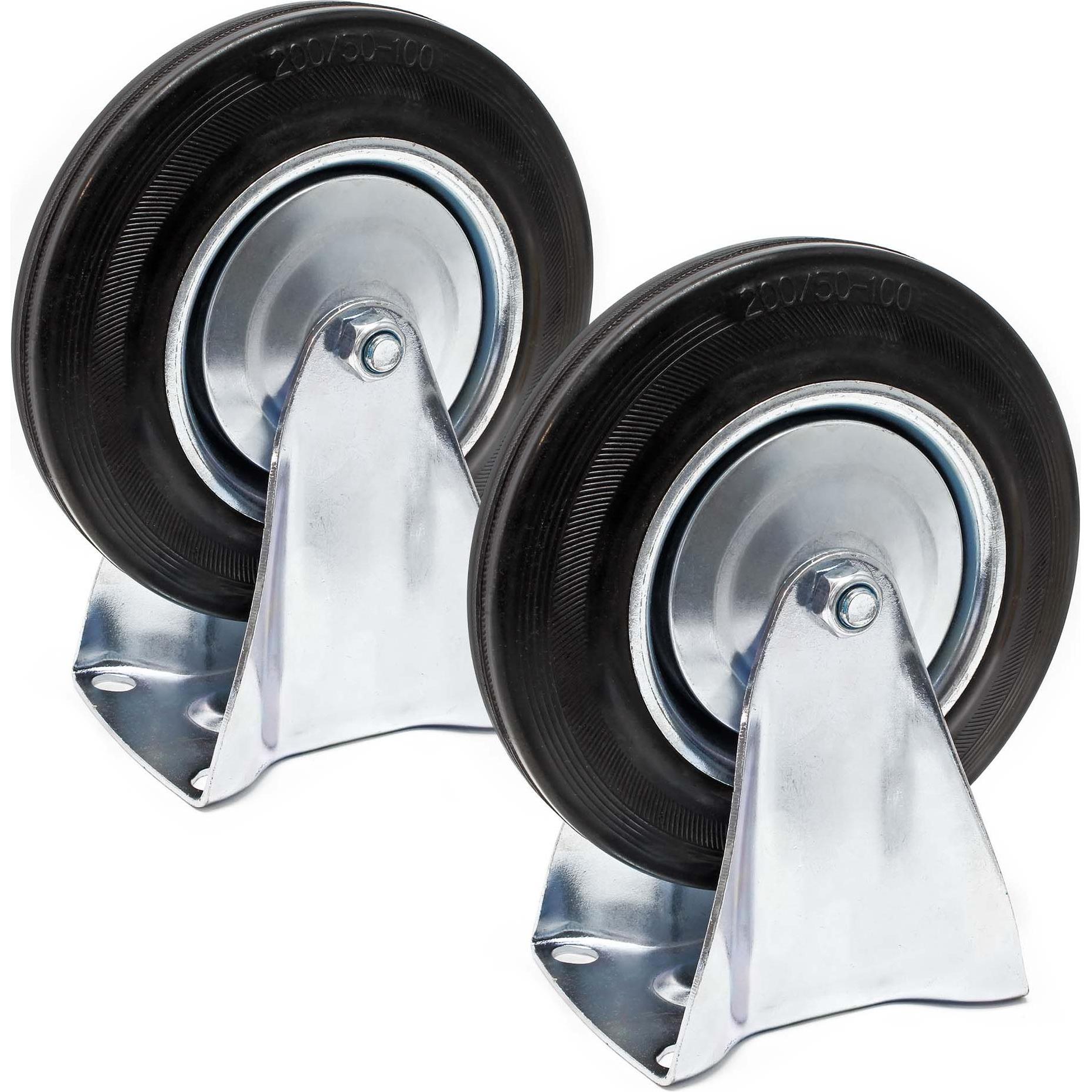 Thumbnail - Wiltec, Möbelrollen, Bockrollen Set 2x Transportrolle Vollgummirad 200mm 150kg Metallfelge