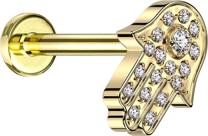 Immagine prodotto Star Piercing Micro Labret filo interno placcato oro Hamsa placcato oro cristalli argento (senza ottone, Titanio)
