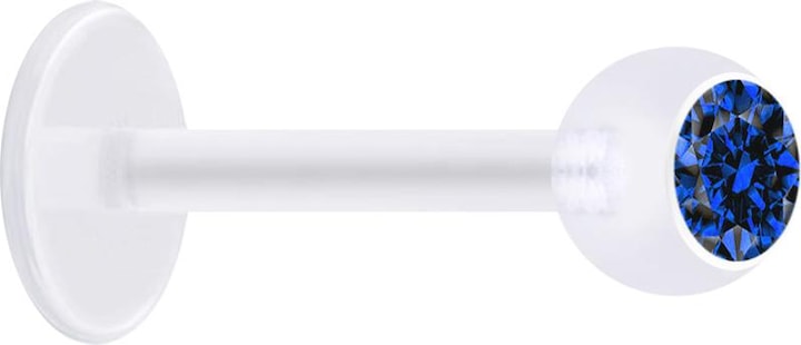 Produktbild Star Piercing Micro Labret transparent mit Kugel und Kristall dunkelblau (ohne Messing, Bioflex)