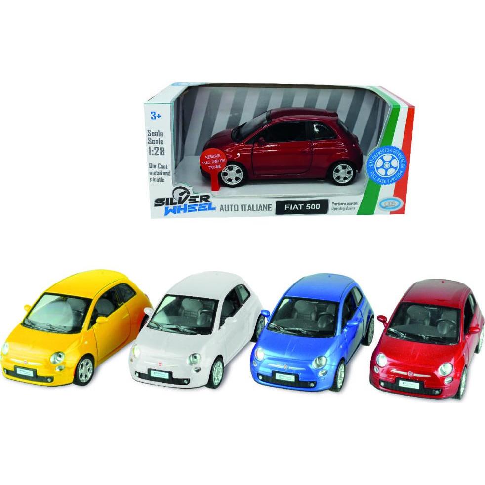 ODS Silver Wheel - Fiat 500 sc. 1:28 / 1:32in die cast, funzione retrocarica,portiere apribili