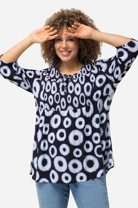 Actual product image Ulla Popken Smocked Circle Print 3/4 Sleeve Blouse (46, 48)