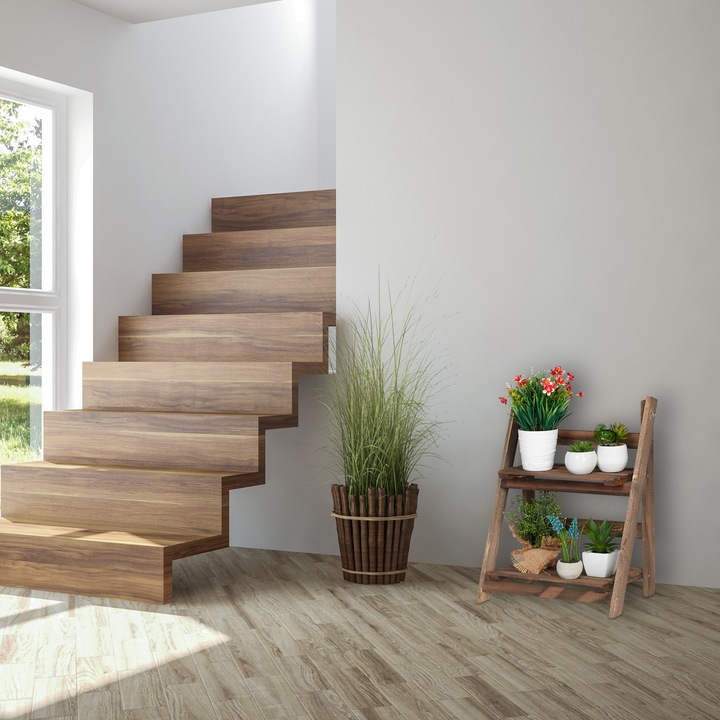 Actual product image Relaxdays Dark Brown Wooden Plant Rack
