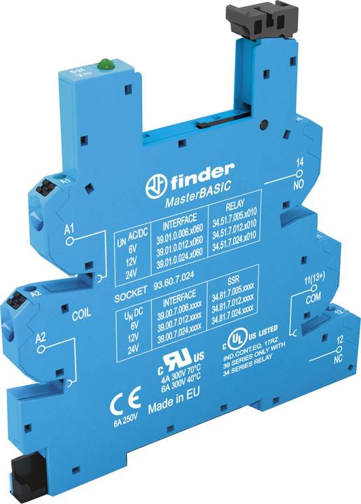 Produktbild Finder 93.60.7.024 Relaissockel mit Haltebügel LED EMV-Entstörbeschaltung Passend (Relaissockel)
