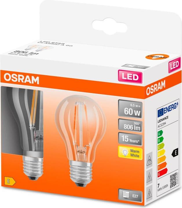 Image du produit Osram Led Retrofit Classic A (E27, 806 lm, 2x)