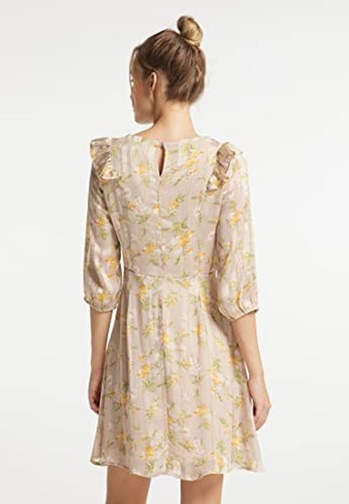 Actual product image Wajala Women's Dress with Floral Print, Side Zipper, Fully Lined (L)