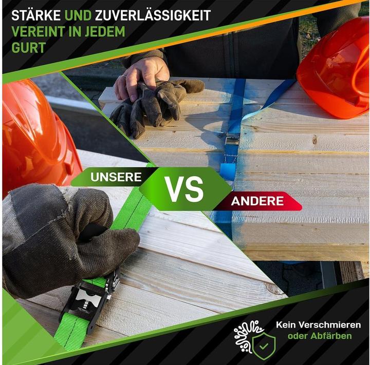 Produktbild Hardtwerk Spanngurte mit Ratschen 4 Stück, 6 Meter, Grün