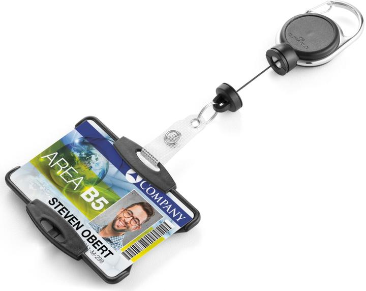 Actual product image Durable EXTRA STRONG ID badge holder with yoyo, for 1 card, pack of 10, black.