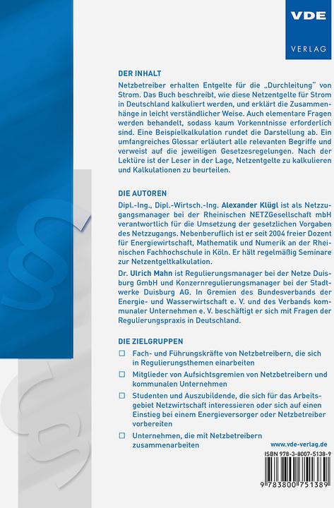 Nährwerte und Zutaten Netzentgelte Strom – einfach kalkuliert (Deutsch, Alexander Klügl, Ulrich Mahn, 2020)